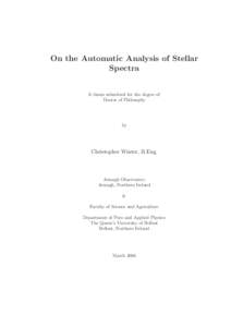 On the Automatic Analysis of Stellar Spectra A thesis submitted for the degree of Doctor of Philosophy  by