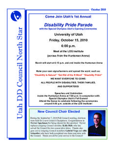 October[removed]Come Join Utah’s 1st Annual Disability Pride Parade with the Special Olympics Utah’s Opening Ceremonies