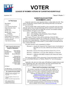 VOTER LEAGUE OF WOMEN VOTERS OF CUPERTINO-SUNNYVALE Volume 41 Number 2 September 2013