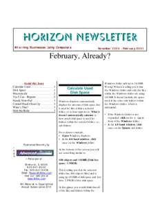 Horizon Newsletter Informing Businesses Using Computers NovemberFebruaryFebruary, Already?