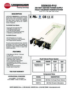 SSD9233-R1U Series - 280W Redundant Server Power Supply datasheet (long)