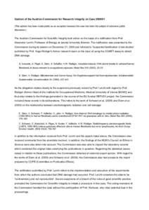 Opinion of the Austrian Commission for Research Integrity on Case[removed]This opinion has been made public as an exception because the case has been the subject of extensive public discussion.) The Austrian Commission 