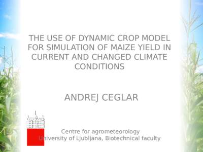 THE USE OF DYNAMIC CROP MODEL FOR SIMULATION OF MAIZE YIELD IN CURRENT AND CHANGED CLIMATE CONDITIONS  ANDREJ CEGLAR