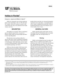 ENH42  Hollies in Florida1 Dewayne L. Ingram and William E. Barrick2 Hollies are among the most common landscape plants in the United States with over 500 cultivated