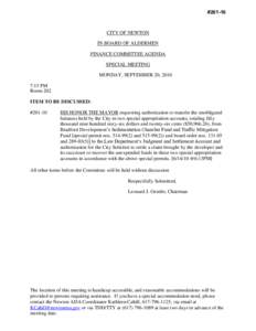 #[removed]CITY OF NEWTON IN BOARD OF ALDERMEN FINANCE COMMITTEE AGENDA SPECIAL MEETING