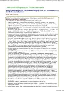 Selected Bibliography on Plato's Parmenides