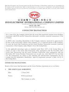 Hong Kong Exchanges and Clearing Limited and The Stock Exchange of Hong Kong Limited take no responsibility for the contents of this announcement, make no representation as to its accuracy or completeness and expressly d