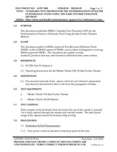 MSHA - Standard Test Procedure - Determination of Water in Hydraulic Fluid Using the Karl Fischer Titration Method