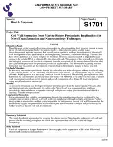 CALIFORNIA STATE SCIENCE FAIR 2009 PROJECT SUMMARY Name(s)  Ronit B. Abramson