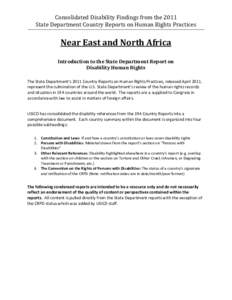 Consolidated Disability Findings from the 2011 State Department Country Reports on Human Rights Practices Near East and North Africa  Introduction to the State Department Report on