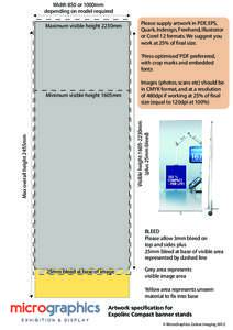 Width 850 or 1000mm depending on model required Maximum visible height 2230mm Please supply artwork in PDF, EPS, Quark, Indesign, Freehand, Illustrator