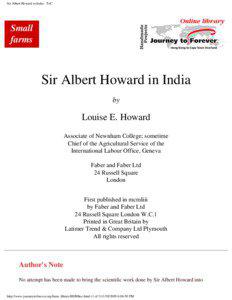 Sir Albert Howard in India - ToC