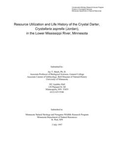 Resources utilization and life history of the crystal darter, Crystallaria asprella (Jordan), in the lower Mississippi river, Minnesota