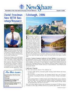Newsletter of the International Society of Travel Medicine  David FFreedman reedman New ISTM Secretar y/T