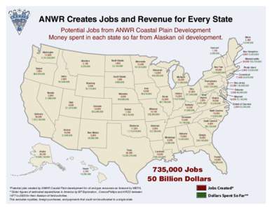 ANWR Creates Jobs and Revenue for Every State Potential Jobs from ANWR Coastal Plain Development Money spent in each state so far from Alaskan oil development. Vermont 1,700 3,580,000