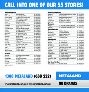 CALL INTO ONE OF OUR 55 STORES! New South Wales Albury Bathurst*	 Central Coast*	 Central Coast*