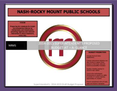 NASH-ROCKY MOUNT PUBLIC SCHOOLS VISION Preparing ALL students for bright and prosperous futures by deliberately and intentionally providing rigorous and relevant