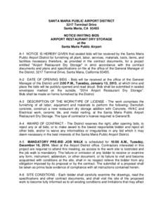 SANTA MARIA PUBLIC AIRPORT DISTRICT 3217 Terminal Drive Santa Maria, CANOTICE INVITING BIDS AIRPORT RESTAURANT DRY STORAGE at the