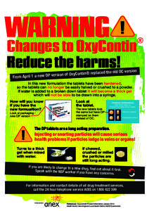 WARNING  Changes to OxyContin Reduce the harms! From April 1 a