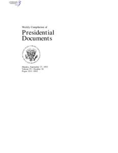 Weekly Compilation of  Presidential Documents  Monday, September 27, 1993