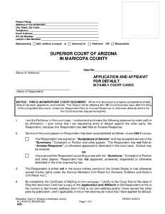 APPLICATION AND AFFIDAVIT FOR DEFAULT IN FAMILY COURT CASES 	