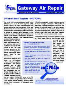 Gateway Air Repair A Newsletter for the Vehicle Repair Industry Volume 8 Number 3 May[removed]One of the Usual Suspects – DTC P0401
