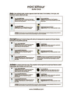 Bottle Grids Daily is the perfectly petite, double zippered clutch that hides 2 mini bottles, 2 mini jars, and brushes for quick, daily touch ups. 1 oz / 30 ml HDPE Bottle Suggested Use: Shampoo, Conditioner, Body Wash,