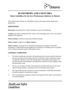 Hand Props and Costumes: Safety Guideline for the Live Performance Industry in Ontario