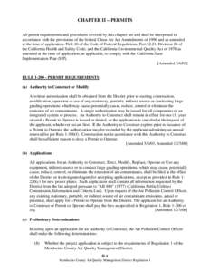 CHAPTER II – PERMITS All permit requirements and procedures covered by this chapter are and shall be interpreted in accordance with the provisions of the federal Clean Air Act Amendments of 1990 and as amended at the t