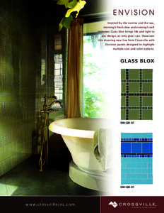 ENVISION Inspired by the sunrise and the sea, morning’s fresh dew and evening’s soft shimmer, Glass Blox brings life and light to any design, as only glass can. Showcase this stunning new line from Crossville with