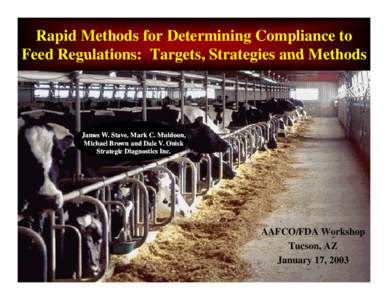 Rapid Methods for Determining Compliance to Feed Regulations: Targets Targets, Strategies and Methods James W. Stave, Mark C. Muldoon, Michael Brown and Dale V. Onisk