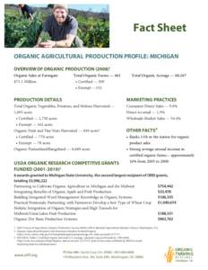 Fact Sheet ORGANIC AGRICULTURAL PRODUCTION PROFILE: MICHIGAN OVERVIEW OF ORGANIC PRODUCTION[removed]Organic Sales at Farmgate $71.1 Million