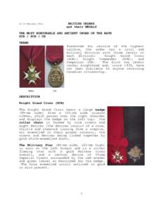 BRITISH ORDERS and their MEDALS CG 22 February[removed]THE MOST HONOURABLE AND ANCIENT ORDER OF THE BATH