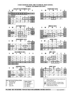ESSEX AGRICULTURAL AND TECHNICAL HIGH SCHOOL SCHOOL CALENDAR[removed]AUGUST/SEPTEMBER 2013 S M T