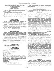 LEGISLATIVE RECORD - HOUSE, June 17, 2013 ONE HUNDRED AND TWENTY-SIXTH LEGISLATURE FIRST REGULAR SESSION 62nd Legislative Day Monday, June 17, 2013