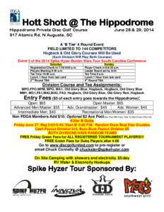 Hott Shott @ The Hippodrome Hippodrome Private Disc Golf Course 917 Atomic Rd, N Augusta, SC June 28 & 29, 2014