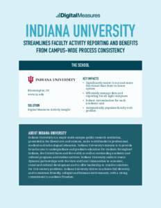 INDIANA UNIVERSITY  STREAMLINES FACULTY ACTIVITY REPORTING AND BENEFITS FROM CAMPUS-WIDE PROCESS CONSISTENCY THE SCHOOL KEY IMPACTS