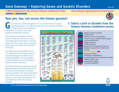 Gene Gateway – Exploring Genes and Genetic Disorders A Web Companion to the Human Genome Landmarks Poster June[removed]www.ornl.gov/hgmis/posters/chromosome