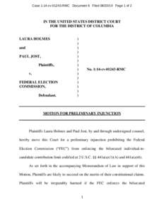 Case 1:14-cv[removed]RMC Document 6 Filed[removed]Page 1 of 2  IN THE UNITED STATES DISTRICT COURT FOR THE DISTRICT OF COLUMBIA  LAURA HOLMES