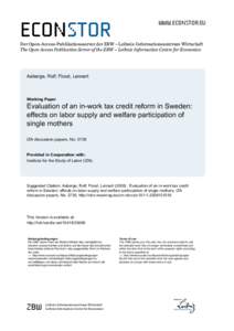 Evaluation of an In-work Tax Credit Reform in Sweden: Effects on Labor Supply and Welfare Participation of Single Mothers