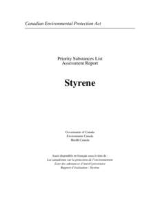 Priority Substances List Assessment Report for Stryene