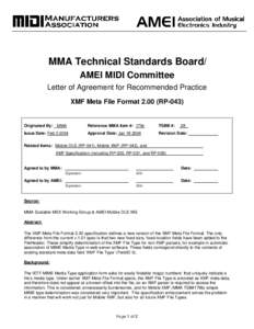 MMA Technical Standards Board/ AMEI MIDI Committee Letter of Agreement for Recommended Practice XMF Meta File FormatRPOriginated By: