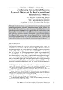 VOLUME 16 • NUMBER 1 • WINTER[removed]Outstanding International Business Research: Nature of the Best International Business Dissertations