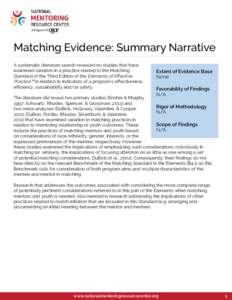 Matching Evidence: Summary Narrative A systematic literature search revealed no studies that have examined variation in a practice related to the Matching Standard of the Third Edition of the Elements of Effective Practi