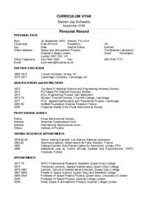 CURRICULUM VITAE Steven Jay Schwartz September 2009