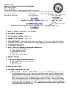 County of Placer MEADOW VISTA MUNICIPAL ADVISORY COUNCIL 175 Fulweiler Avenue Auburn, CA[removed]County Contact: District 5 Field Representative[removed]Laurie Sweeney, Chair