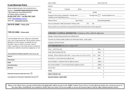 Name of Rider  CLINIC BOOKING FORM Age (if under 18)