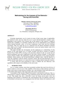 Methodology for the Analysis of Fuel Behavior During LOCA and RIA Martina Adorni, Francesco D’Auria University of Pisa - GRNSPG Via Livornese 1291, Pisa, Italy 