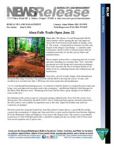 Alsea Falls Trails Open June 22