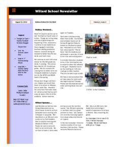 Willard School Newsletter August 31, 2012 Indiana School for the Deaf  Volume 1, Issue 2